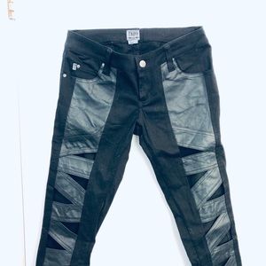 Black jeans with leather accents